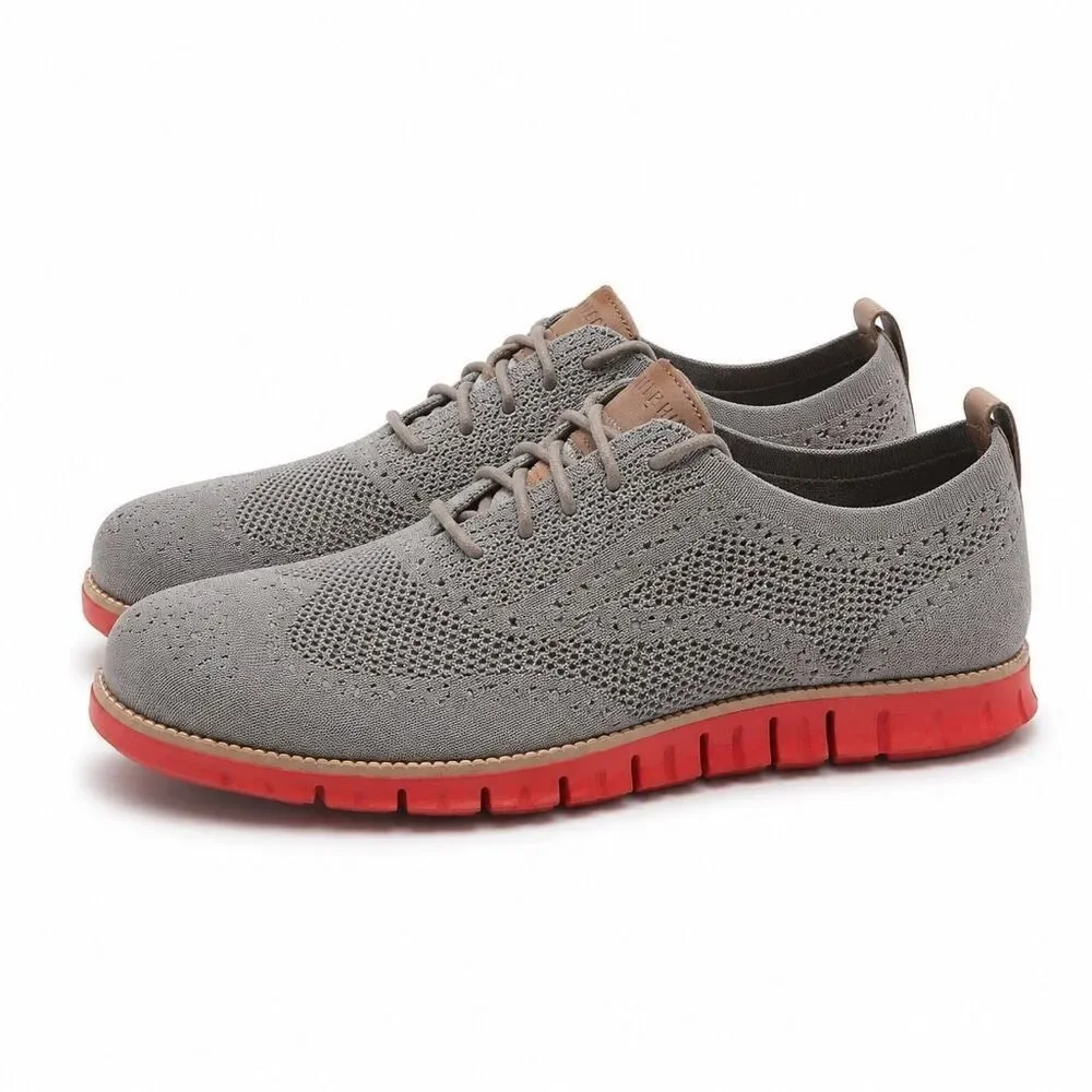 Cole Haan Zerogrand Stitchlite Wingtip Oxford Gray Red Mens 11.5M Comfort Shoes